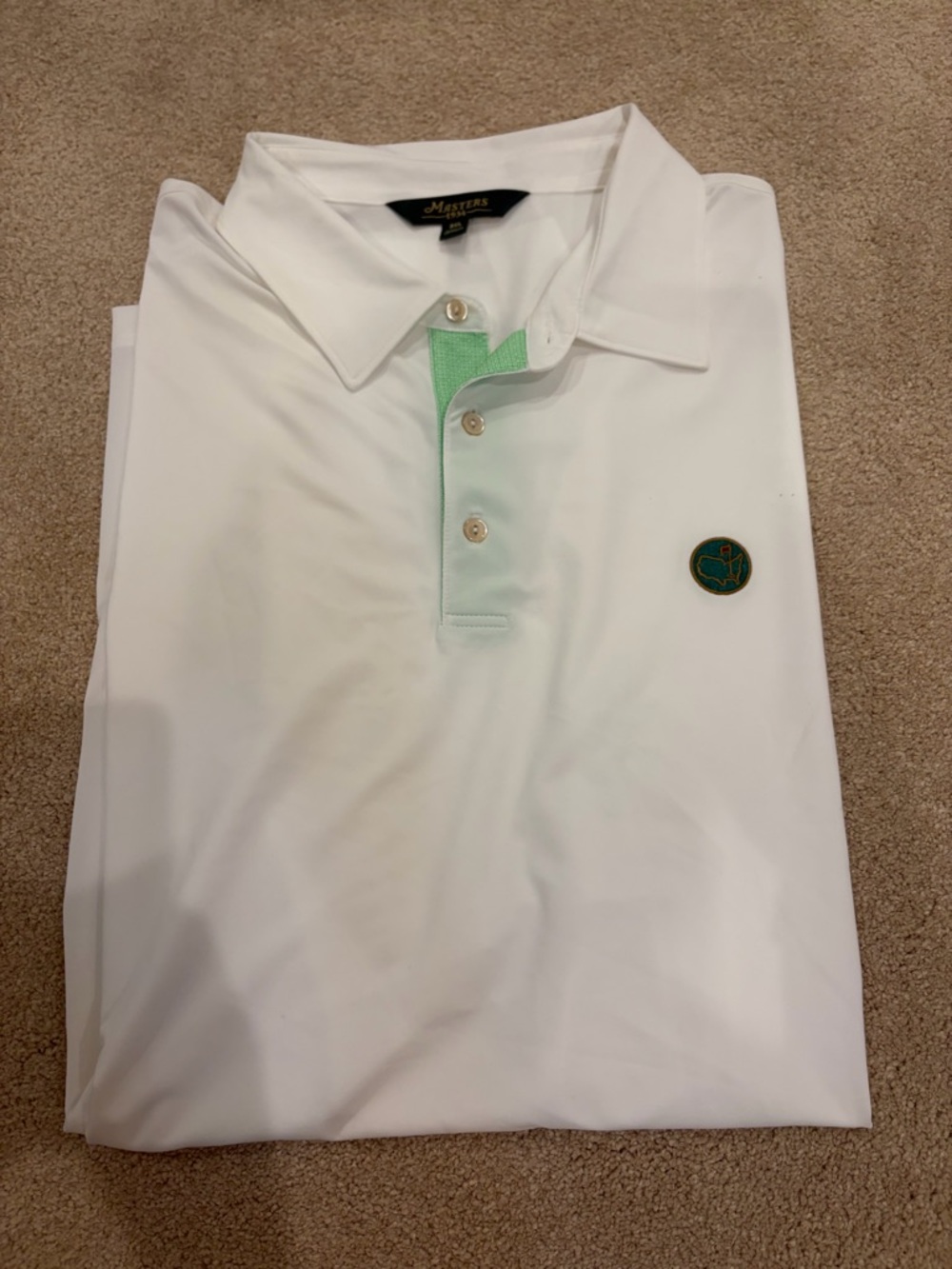 Masters 1934 Collection White Polo with Green Placket and Augusta logo Patch